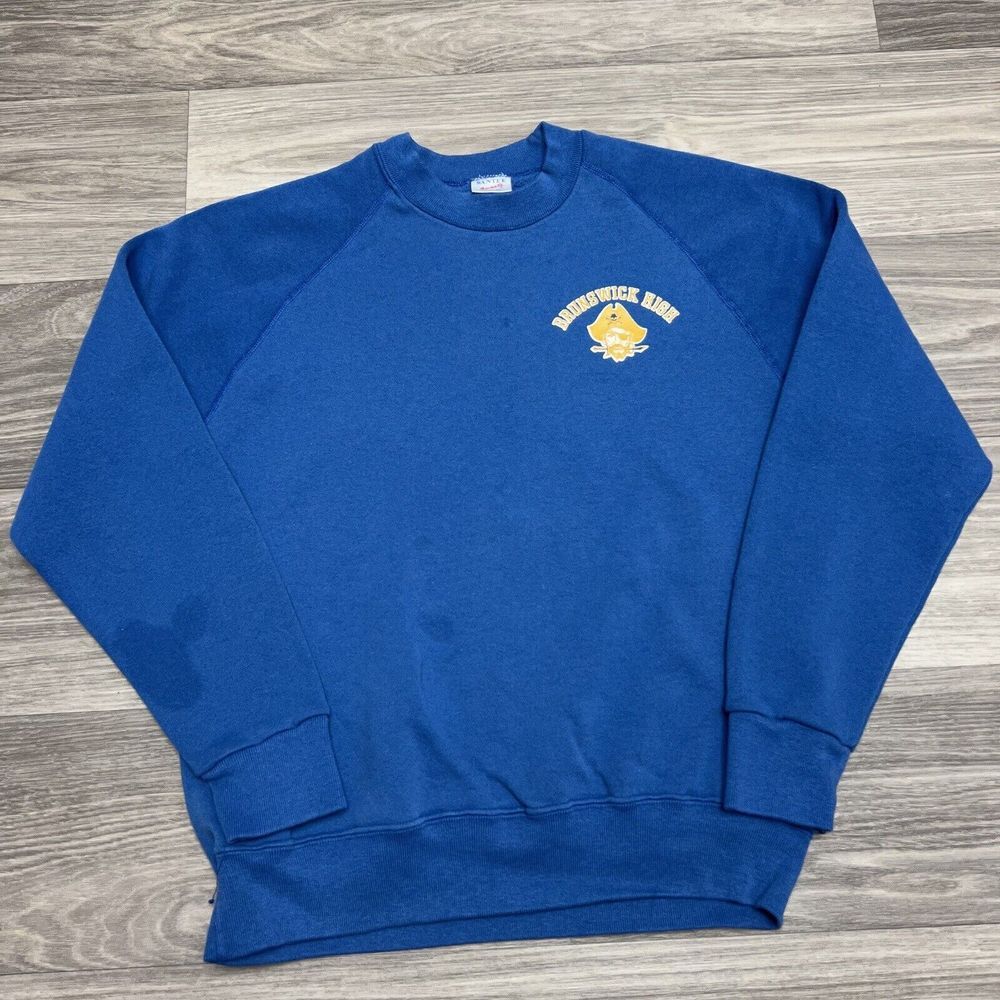 Vintage 80s Brunswick High School‎ Crewneck Sweatshirt Mens L/M Blue Distressed